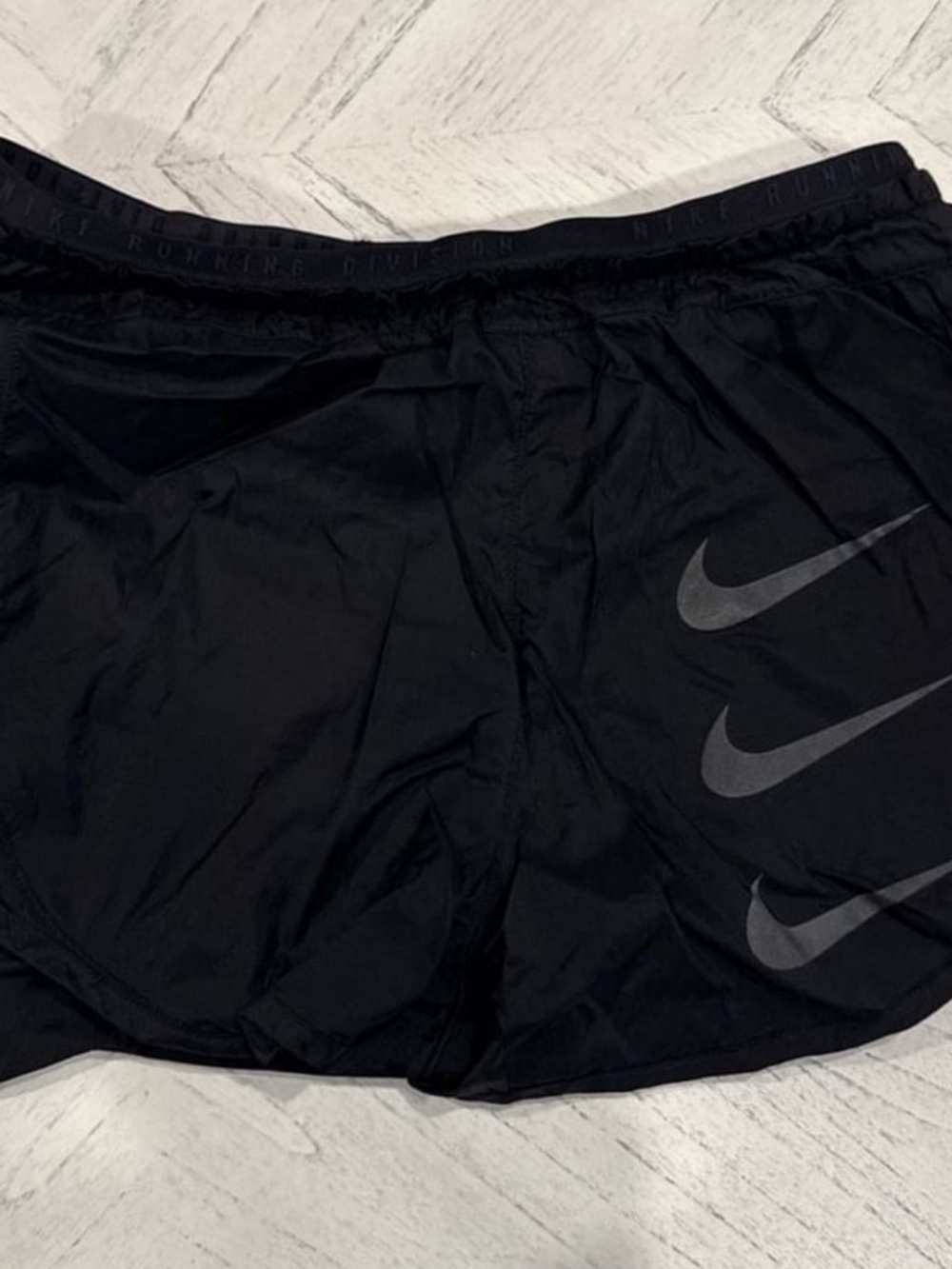 Nike Running Division Black Athletic Shorts with 3 Stripe Nike Logo, Size Small - Picture 9 of 9